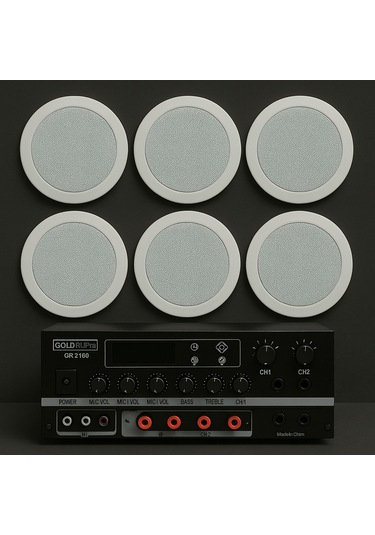 Luxury, 6 Adet Hoparlör 1 Adet Anfi, Asma Tavan Ses Sistemi, Alçıpan Tavan Ses Sistemi, Mağaza Ses Sistemi 16 Cm