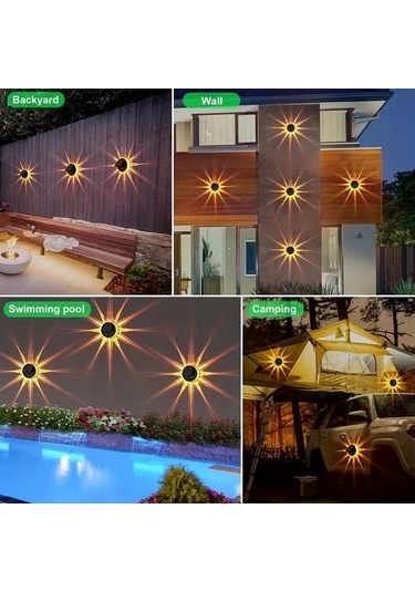 Xuweiwei 4 Adet Güneş Enerjili Sıcak Işık Açık Duvar Lambası Ip65 6led Dekoratif Aydınlatma Bahçe Veranda Sıcak Işık