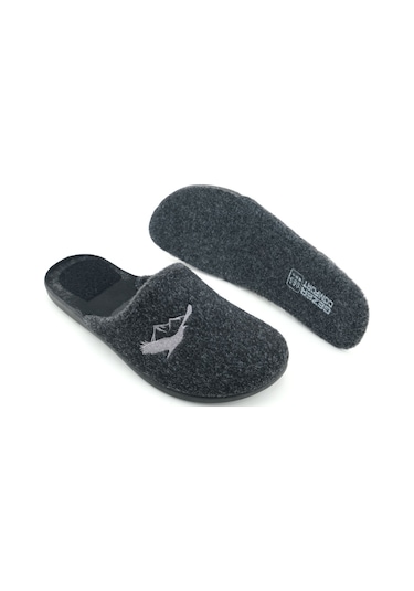 Gezer Erkek Kışlık Keçe Çıkarılabilir Cırt Cırtlı İç Taban Rahat Ev Bahçe Terlik Antrasit