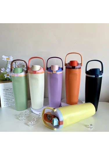 Brightnova Style 6 30oz 900ml Büyük Kapasiteli Paslanmaz Çelik Termos Matara Spor Seyahat 07 Beyaz