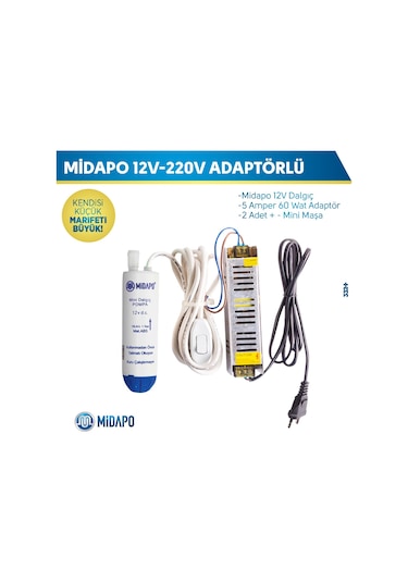 220-12 Volt Adaptörlü D.C Midapo Mini Dalgıc Pompa
