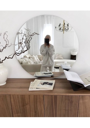 Yuvarlak Ayna, Dekoratif Ayna, Konsol Aynası, Hol Aynası, Dresuar Aynası 45cm Çap 45 X 45 Gümüş