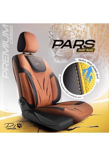 Panda Pars Serisi Deri Oto Koltuk Kılıfı - Taba - Siyah