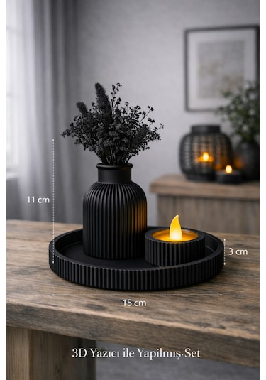 3d Baskı Dekoratif Vazo Mumluk Tepsi Seti Modern Ev & Masa Üstü Dekoru Çok Renkli