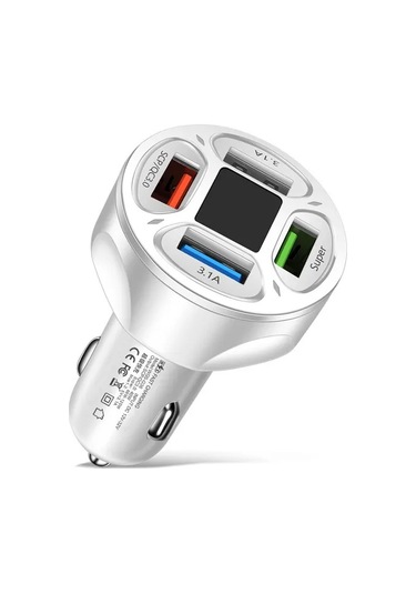 4 Port 100w Hızlı Şarj Qc3.0 Usb Telefon Şarj Adaptörü Arabada Beyaz