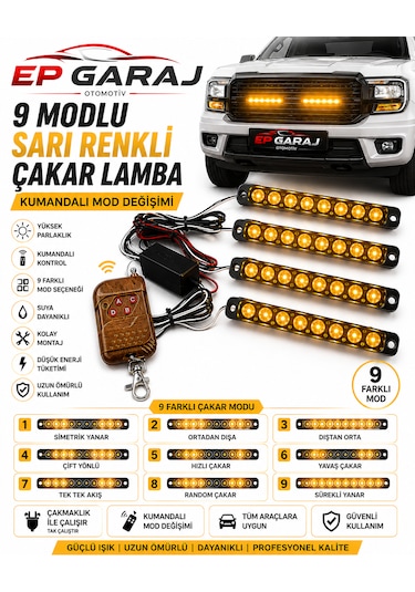 Ersal Bütün Araçlara Uyumlu 9 Modlu Led Multi Function Strobe Light Profesyonel Çakar Lamba Seti -