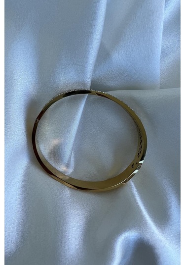 Allmisse Zirkon Taş Detaylı 316l Kalite Altın Kaplama Kararmaz Çelik Kelepçe Bileklik - Altın