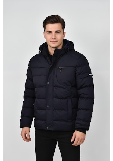 Erkek Kapüşonlu İç Kürklü Spor Mont 99528 Bgl-st04880 Lacivert