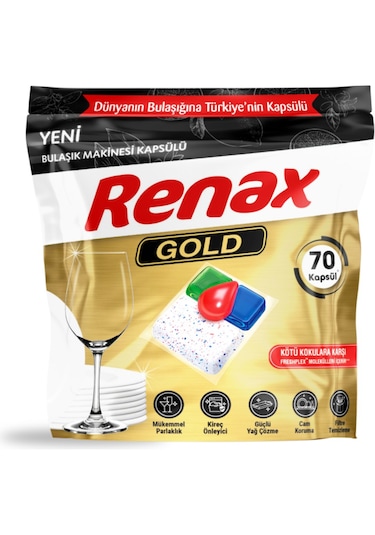 Renax Gold Bulaşık Makinesi Kapsülü Hepsi Bir Arada 70 Li Tablet