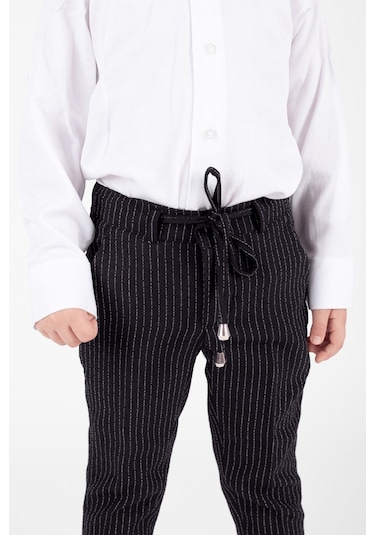 Parodi Çizgili Erkek Çocuk Takım Elbise Siyah