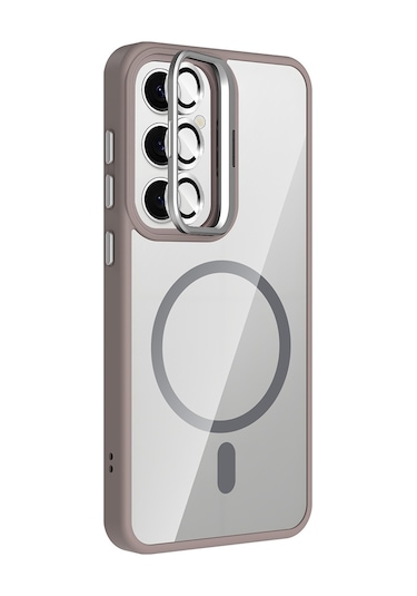 Adige Samsung Galaxy Uyumlu S24 Fe Kılıf Etro Standlı + Kamera Lens Koruyucu Gri