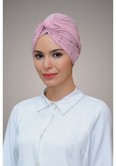 Pudra Pratik Dolama Tesettür Bone Sandy Kumaş Boncuklu 1870_06 Pudra