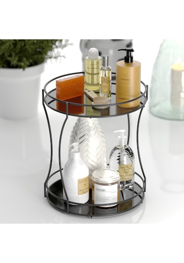 Teknotel 2 Katlı Kozmetik Takı Aksesuar Standı Dekoratif Mat Siya