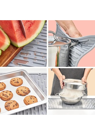 Siyah Mutfakta Kolay Temizlenebilir Kurutma Matı, 61 Cm X 33 Cm X 0,5 Cm Siyah