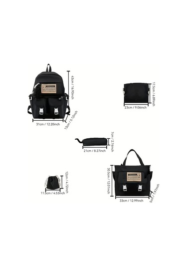 Honeybeeshop Haki 5 Adet Preppy Stil Okul Sırt Çantası Seti Tote Mesajcı Kalemlik Hediyeli