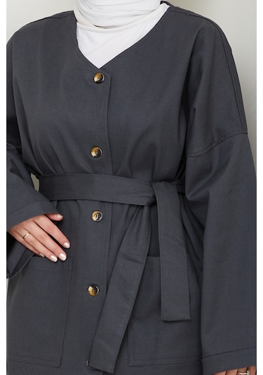 Kemerli Ceket Pantolon Gabardin Takım 1557 - Antrasit Antrasit