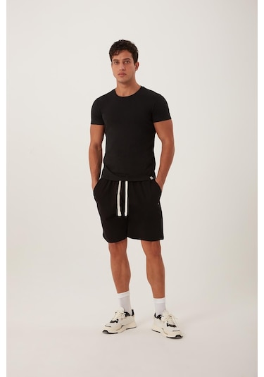 Erkek Golf Nakışlı 2 Iplik Şort Siyah