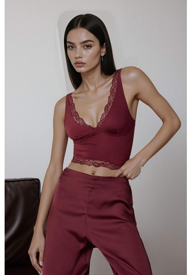 Defacto Saten Dantel Detaylı Üst-fall İn Love F7608ax25wnbr210 Bordo-br210