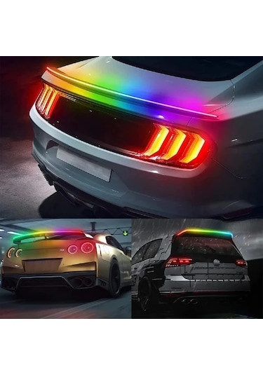 Xuweiwei 51.18inch Renkli Led Araç Şerit Işığı Karbon Fiber Led Spoiler Işık Universal Araç Kuyruk Kanat Dekorasyon Işık Şeridi Pilsiz