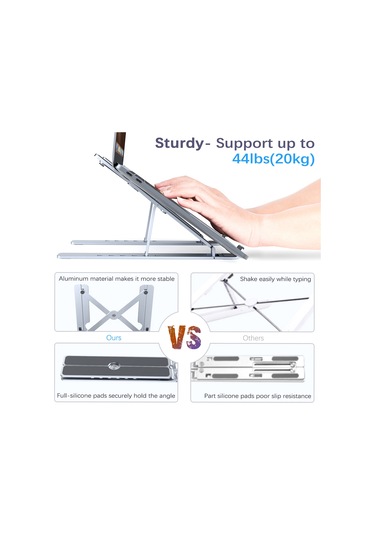 Jeemson Alüminyum Dizüstü Bilgisayar Tutucu - 8-17.3 İnç Uyumlu, 6 Seviye Yükseklik Ayarı, Soğutma Tasarımı, Taşınabilir Ve Sağlam