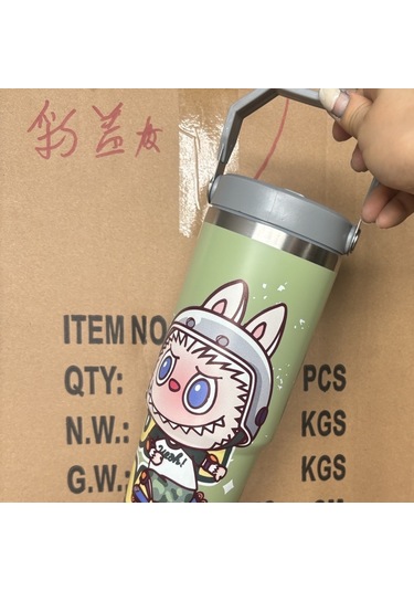 Labubu Desen 304 Paslanmaz Çelik Yalıtımlı Bardak Termos Yeşil