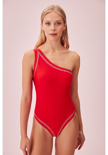 Suwen Scarlet Tek Omuz Detaylı Mayo Sb25610082d082 Kırmızı