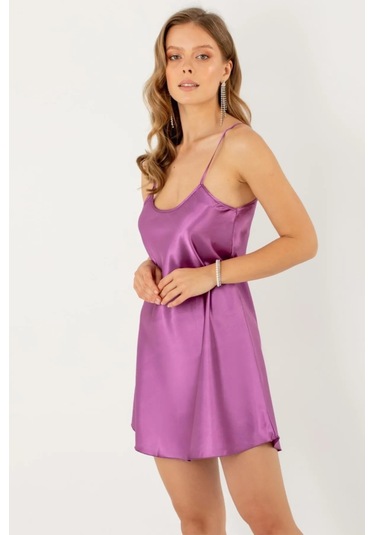 Faryanight Saten İp Askılı Şık Mini Gecelik Orkide Çok Renkli