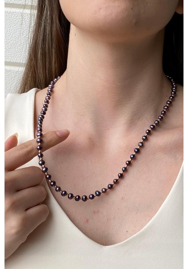 Kadın Dorika Toplu Siyah İnci Kolye Gümüş