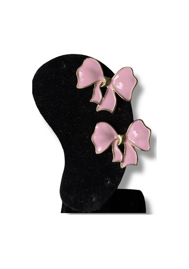 Kalp Detaylı Fiyonklu Bijuteri Küpe Açık Pembe