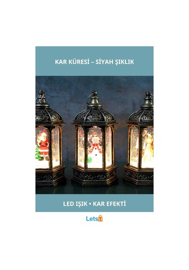 Yılbaşı Temalı Işıklı Siyah Kar Küresi Dekoratif 14x7 Cm 1 Adet