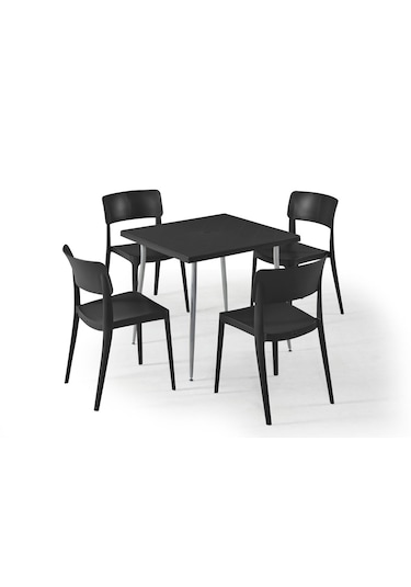 Siyah Kare Bahçe Masa Sandalye Takımı 80x80 Cm Dış Mekan İçin Şık Siyah