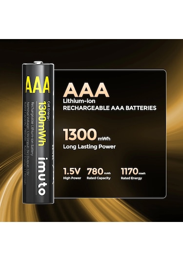 Imuto 1300mwh Aaa Şarj Edilebilir Lityum Pil 4 Lü Paket
