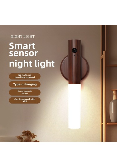 Symbee Akıllı Vücut Algılayıcı Led Gece Lambası - Ev, Merdiven, Dış Mekan İçin Şarj Edilebilir Acil Işık Beyaz Ahşap Rengi, Tek Renk Diğer