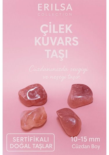 Sertifikalı Çilek Kuvars Taşı Kütle 10-15 Mm Cüzdan Boy Sevgi V