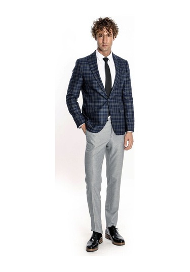 Ekose Lacivert Erkek Ceket 001
