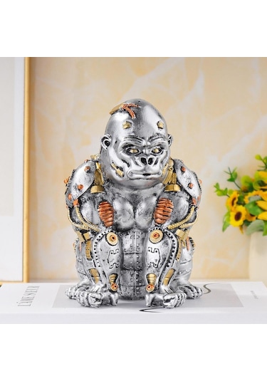 Suntek Mekanik Goril Heykeli Masa Üstü Süsleme I El 13,2cmx19cmx13,7cm