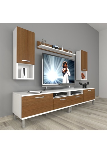 Decoraktiv Eko 5220da Slm Krom Ayaklı Tv Ünitesi Tv Sehpası Beyaz - Ceviz