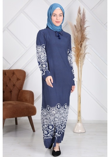 Reis Puantiyeli Lacivert Kadın Tesettür ElbiseLacivert
