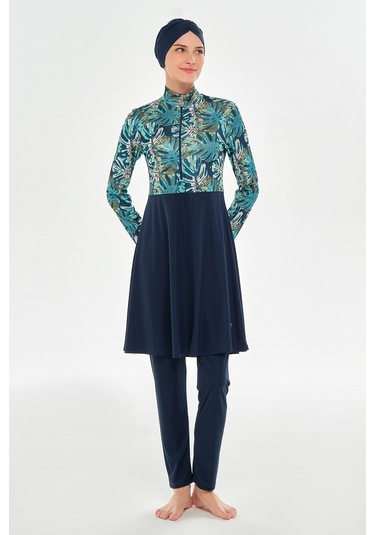 Yarım Fermuarlı Likralı Tam Kapalı Tesettür Mayo 3124 Koyu Lacivert Koyulaci01 Koyu Lacivert