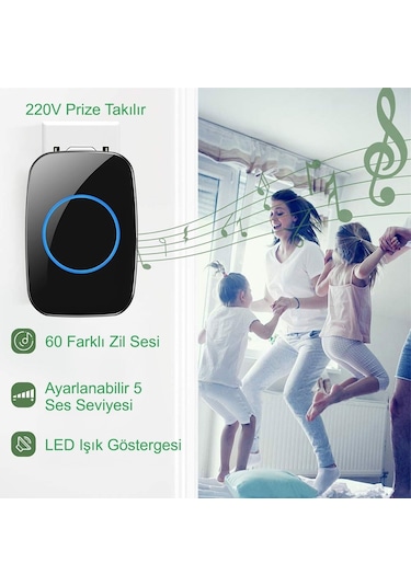 Triline Ledli Modern Kablosuz Kapı Zili 300metre Menzil 60 Çeşit