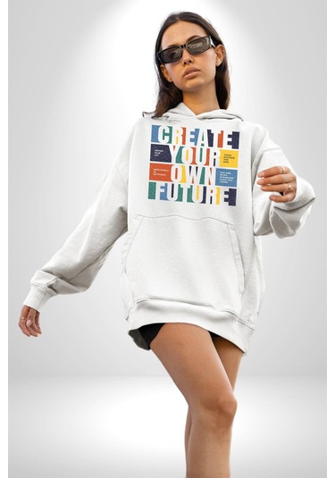 Geleçeği Seninle Planlayalım Kadın Erkek Beyaz Kapüşonlu Sweatshirt Hoodie Beyaz