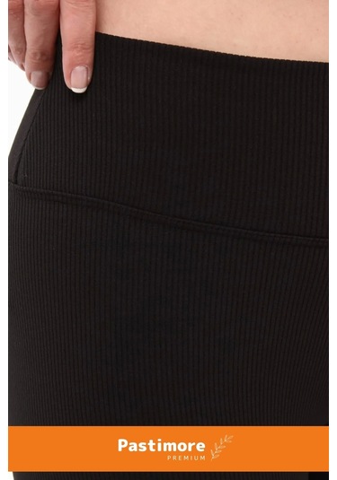 Kadın Konforlu Sporcu Modeli Yazlık Spor Taytı Fitness Gym Training Parlak Battal Fitilli Spor Tayt Siyah