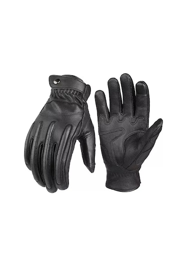 Tenfowee Dokunmatik Ekranlı Deri Motosiklet Eldiveni, Nefes Alabilir Ve Dayanıklı, Güneş Koruma, Siyah M Boy