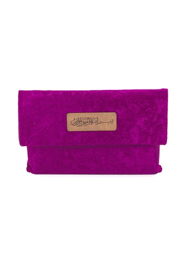 Orta Boy Kuranı Kerim Kadife Taşıma Çantası Fuşya Fuşya