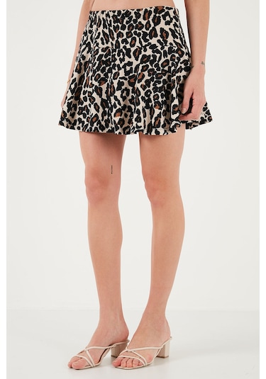 Lela Desenli Beli Lastikli Mini Bayan Şort Etek 5865118 Leopar