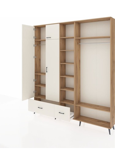 Arges Dolap 12 Raflı 2 Çekmeceli 2 Askılı 220x30x243 Çam-aytaşı/aytaşı Aytası/aytası