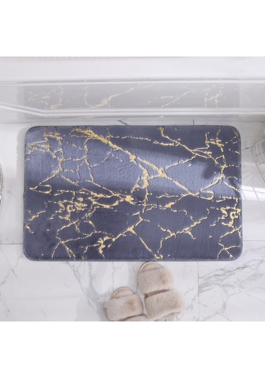 Vkemall Siyah Mermer Desenli Yumuşak Tavşan Kürkü Desenli Banyo Paspası 40x60cm - Su Emici, Kaymazsız, Makine Yıkama Uygun Odalar Ve Banyolar İçin Siyah