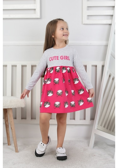 Kız Çocuk Elbise Cute Girl Fuşya