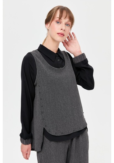 Retro Dokulu Üçlü Pantolonlu Takım Antrasit-antrasit Antrasit