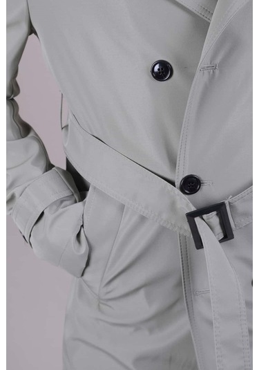 Ohepmoda Slim Fit Kemerli Erkek Trençkot Su Yeşili